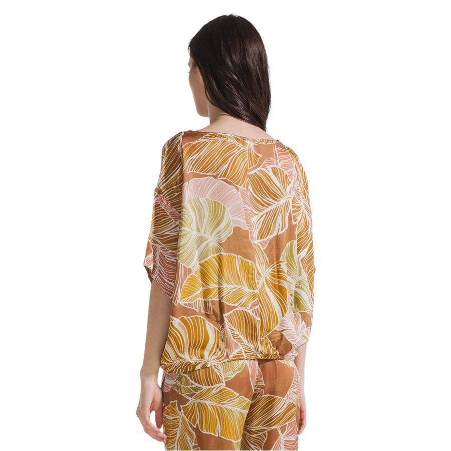 Blusa in raso stampato marrone da donna Deha | D2214237703